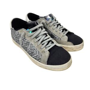 P448 John Chevron Metallic Silver Suede Leather Lace Up Sneaker Women's Size 38